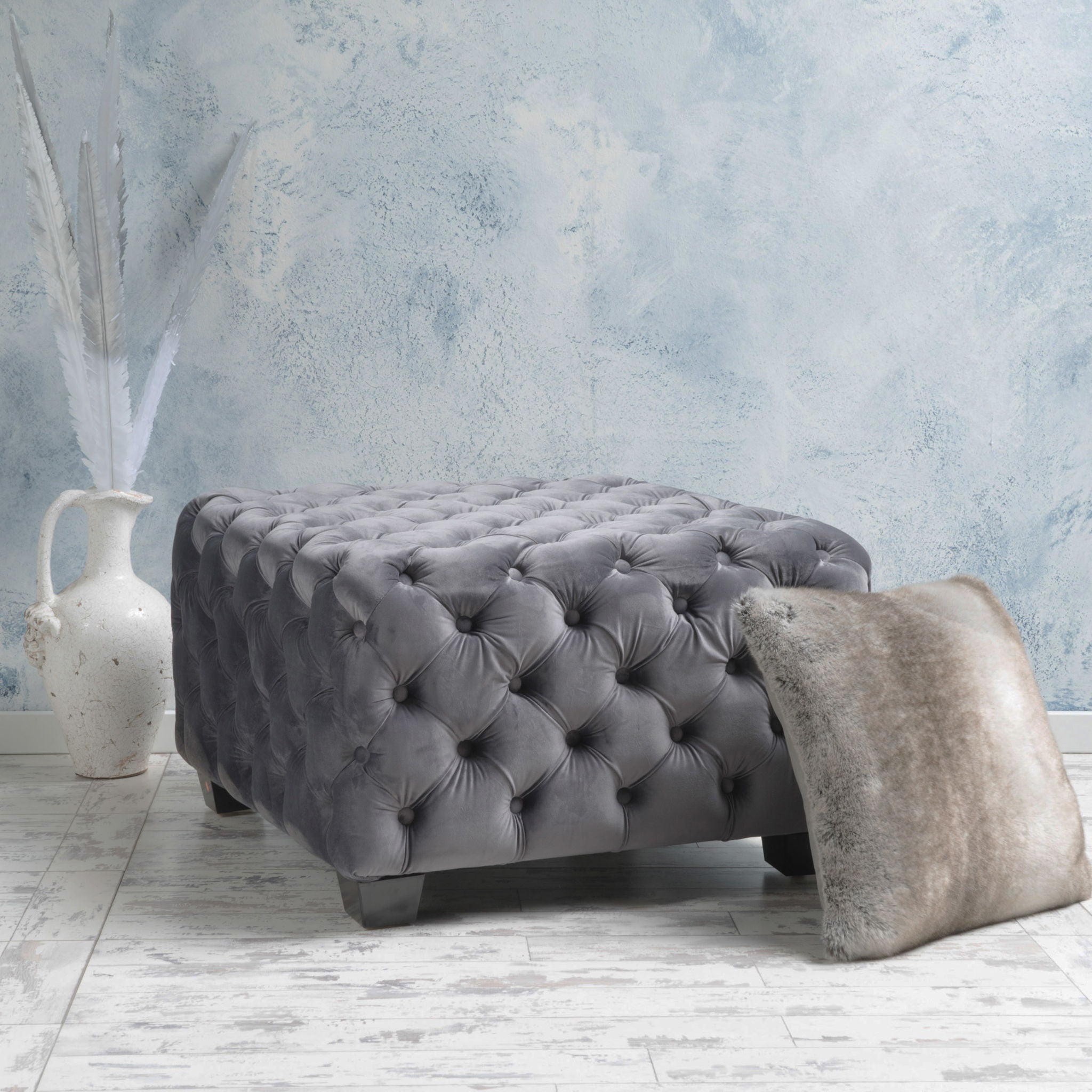 Modern Glam Ottoman with Upholstery and Button Tufted Design by HouseOfZazla