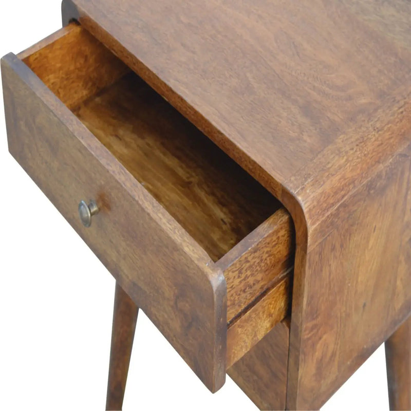Solid Wood Curved Nightstand, 2-Drawers, Chestnut by HouseOfZazla