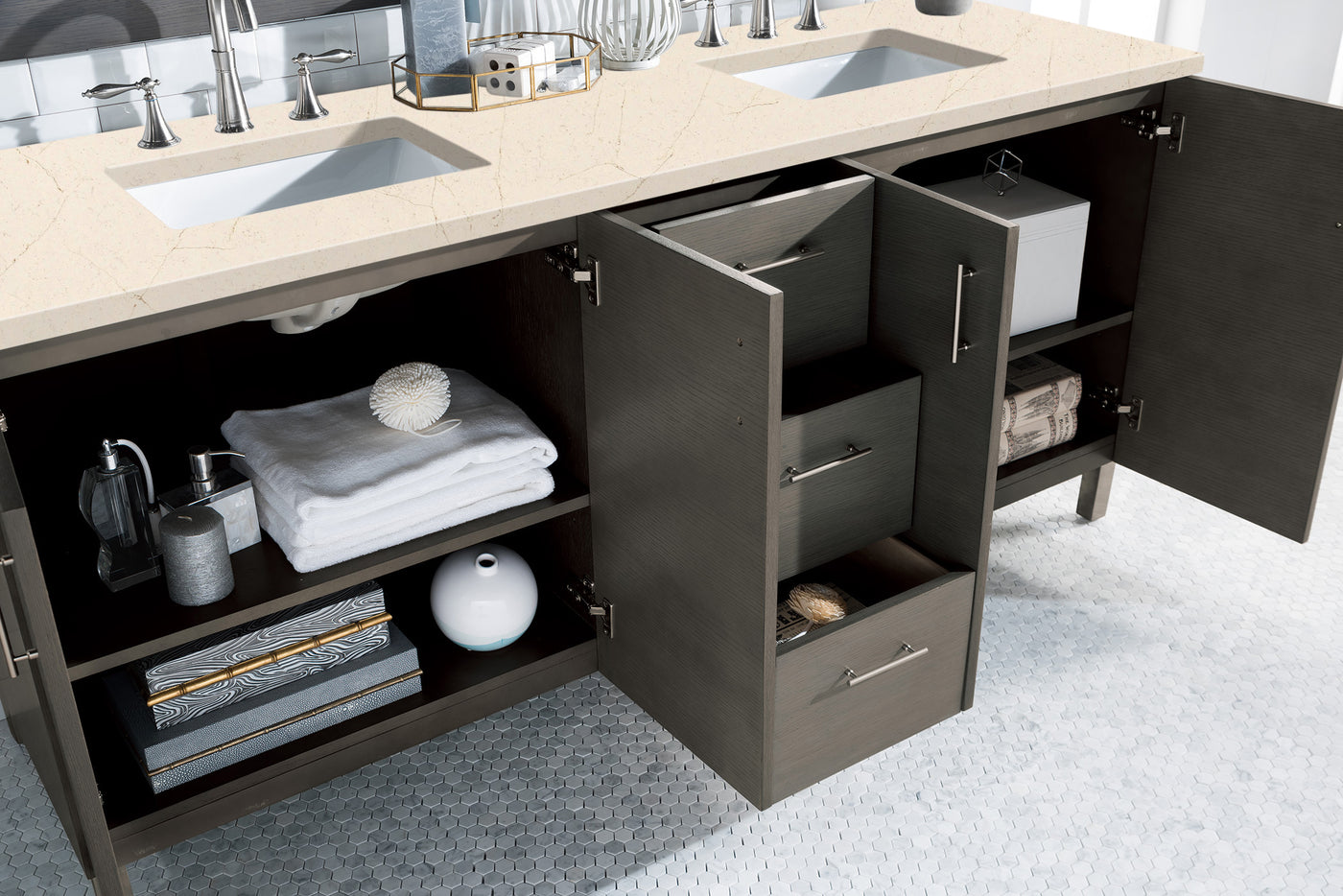 James Martin Metropolitan 72" Dual Mount Double Bathroom Vanity, Silver Oak by James Martin