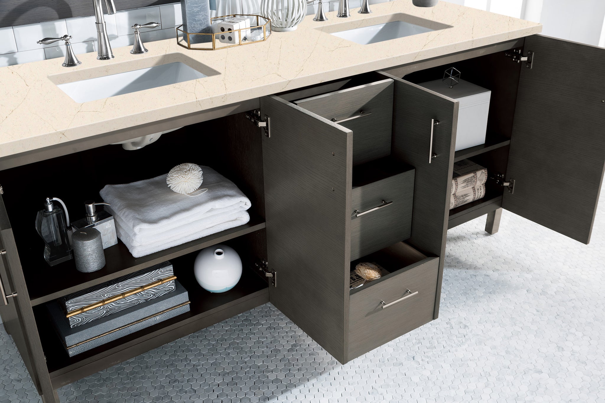 James Martin Metropolitan 72" Dual Mount Double Bathroom Vanity, Silver Oak by James Martin