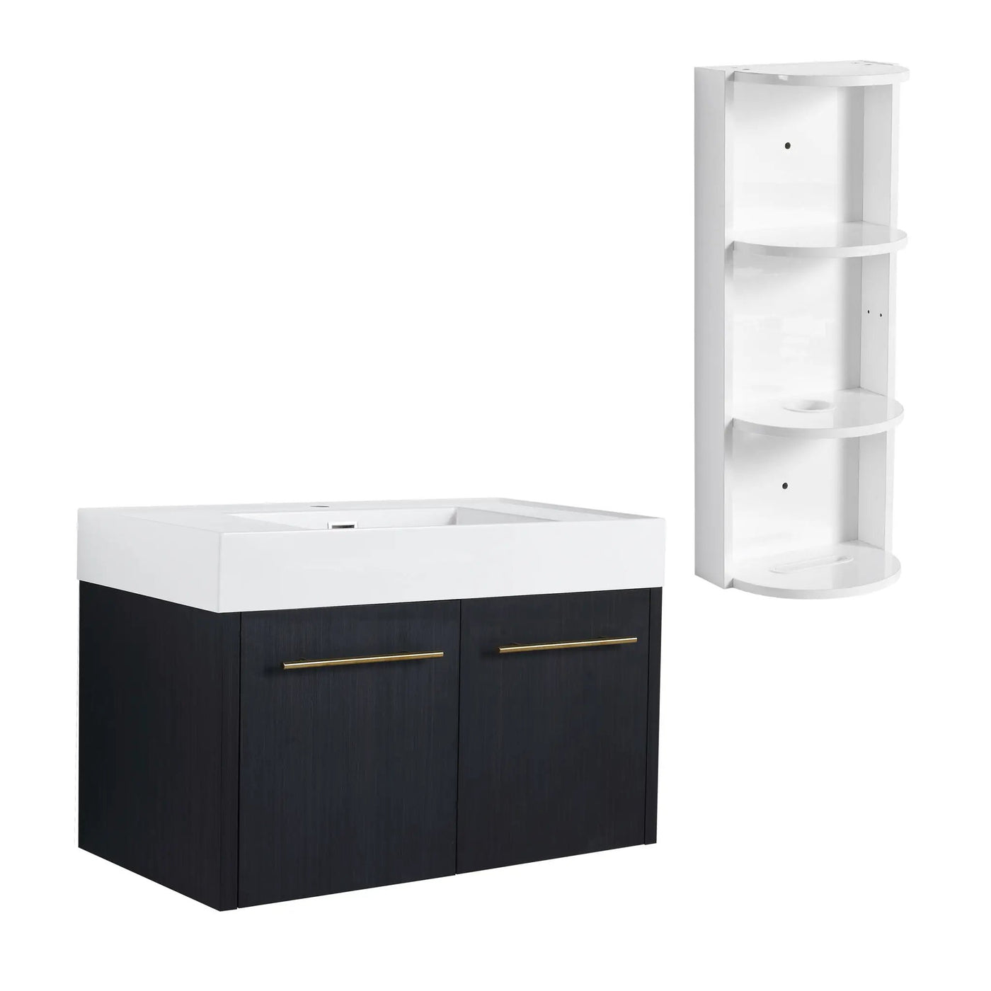 Modern Wall Mounted Bathroom Vanity with Resin Sink and Storage Rack by HouseOfZazla
