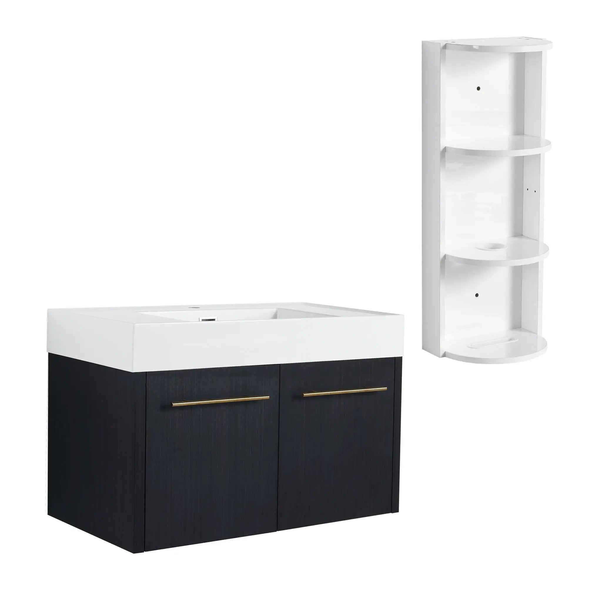 Modern Wall Mounted Bathroom Vanity With Thick Edge Resin Sink And Storage Rack by Unique Piece Furniture