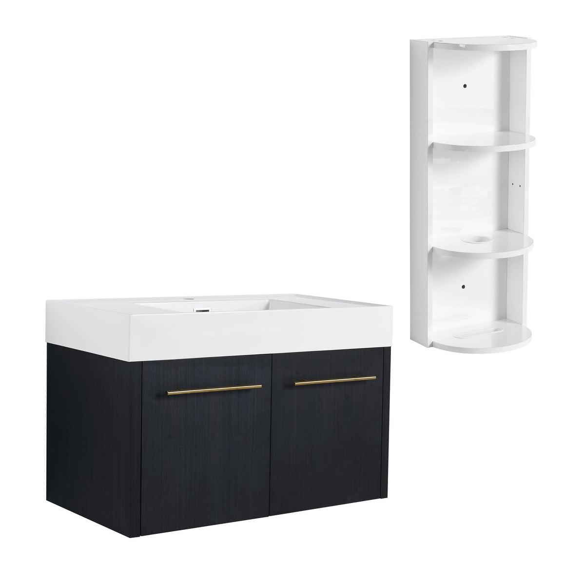 Modern Wall Mounted Bathroom Vanity with Resin Sink - Black, photo 4 of 16
