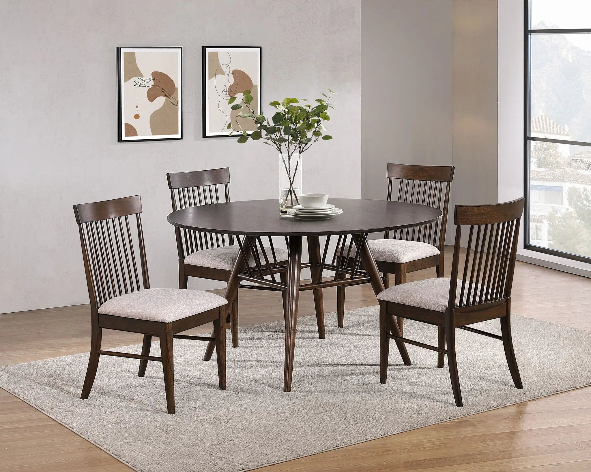 Everton 5-piece Round 53-inch Dining Table Set Dark Walnut by Unique Piece Furniture