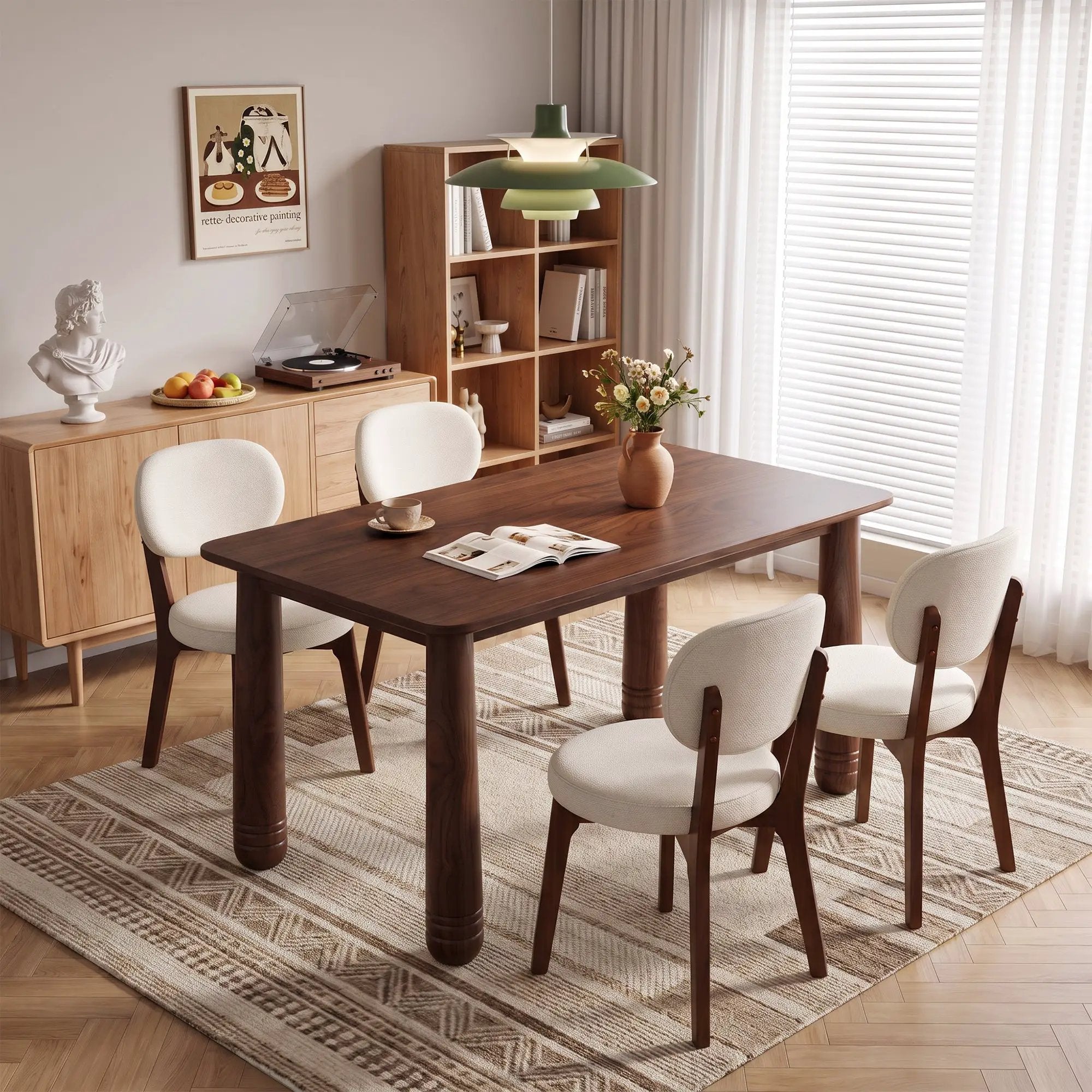 63" Solid Wood Dining Table Set with 4 Upholstered Chairs by HouseOfZazla