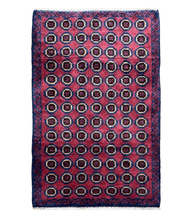 3'X 4'8" Vintage Handmade Tribal Wool Rug Balouchi Rug Afghan Rug Red Beige Blue by Jewel Rugs