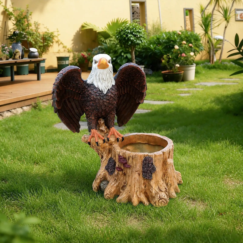 Majestic Eagle Garden Planter Pot on Tree Stump Base