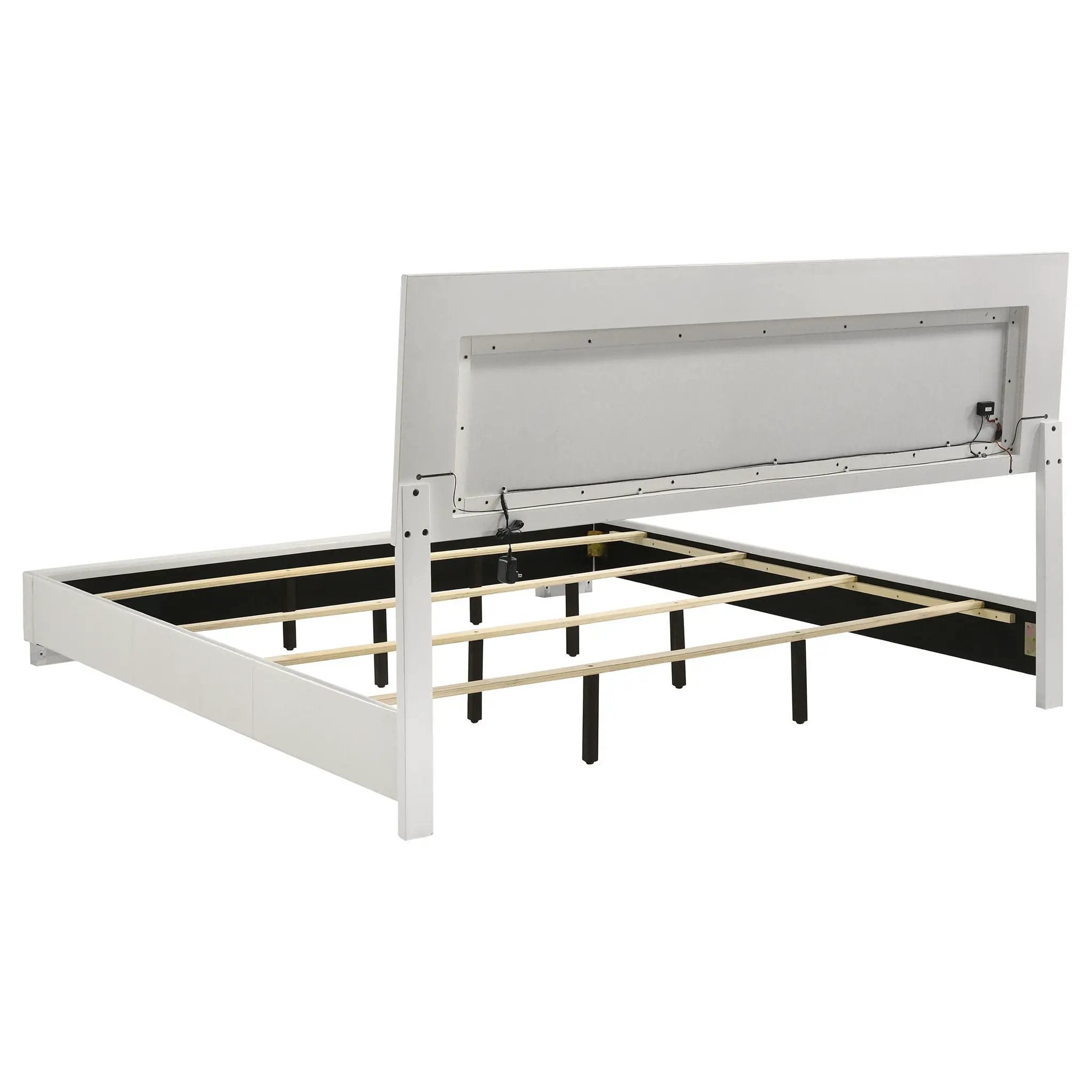 Felicity Wood Eastern King LED Panel Bed White High Gloss by Unique Piece Furniture