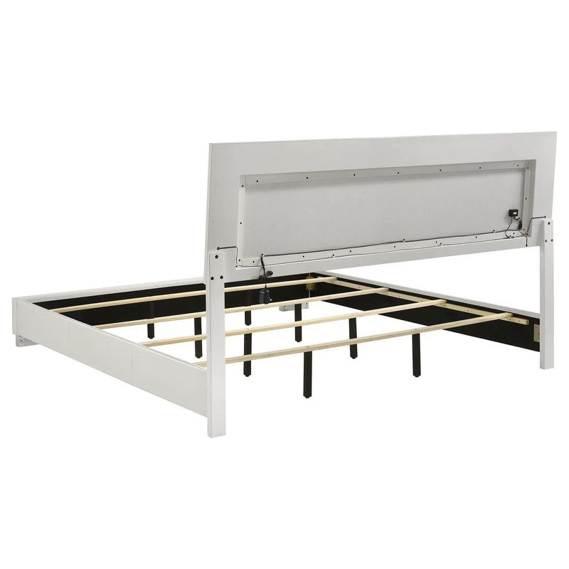 Felicity Wood Eastern King LED Panel Bed White High Gloss by Unique Piece Furniture