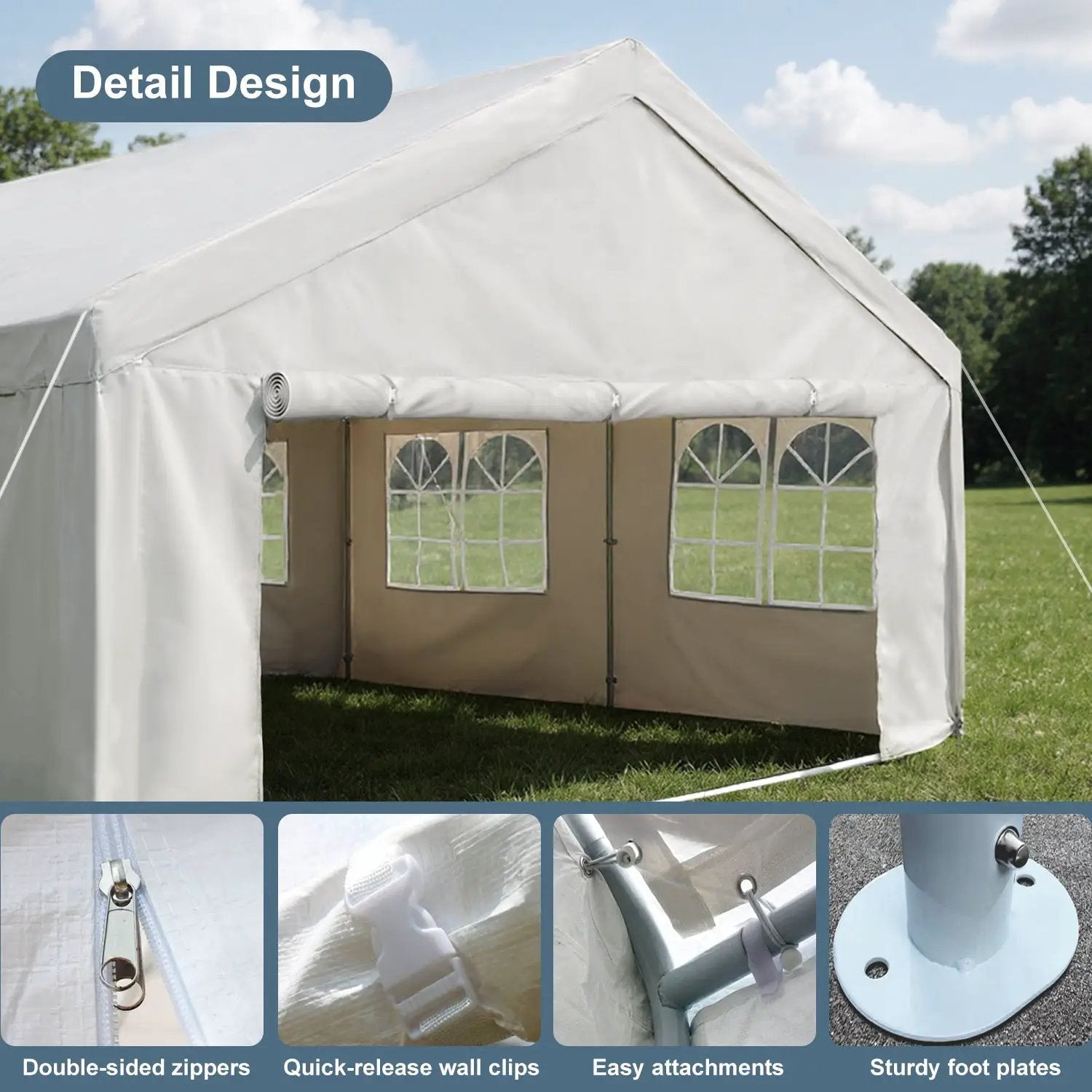 20'x40' Carport Car Canopy Party Tent with Removable Sidewalls by HouseOfZazla