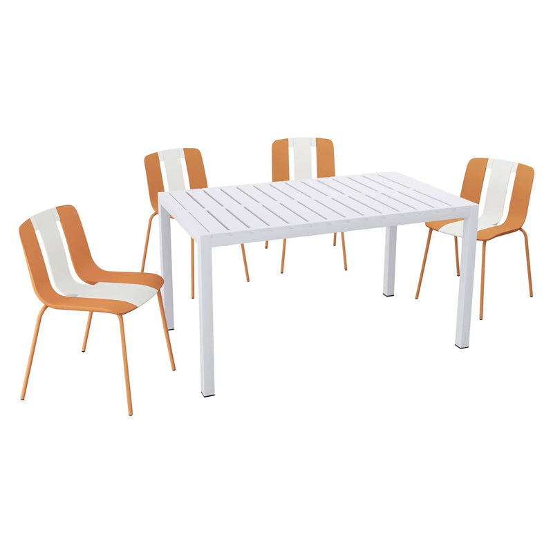 4 Piece Set Of Modern Striped Color- Blocking Single Chairs With Long Table by Unique Piece Furniture