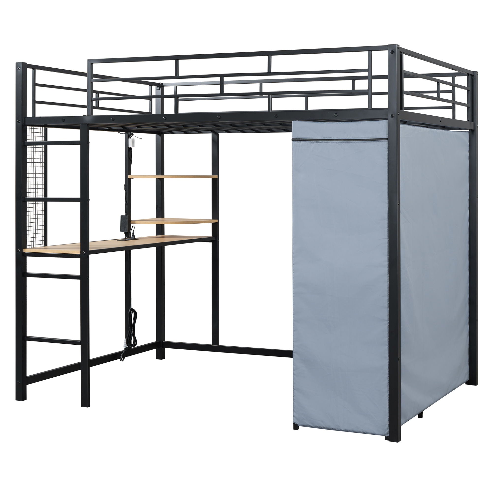 Loft Bed With Desk, Shelves, Power Outlet, LED Light And Wardrobe by HouseOfZazla