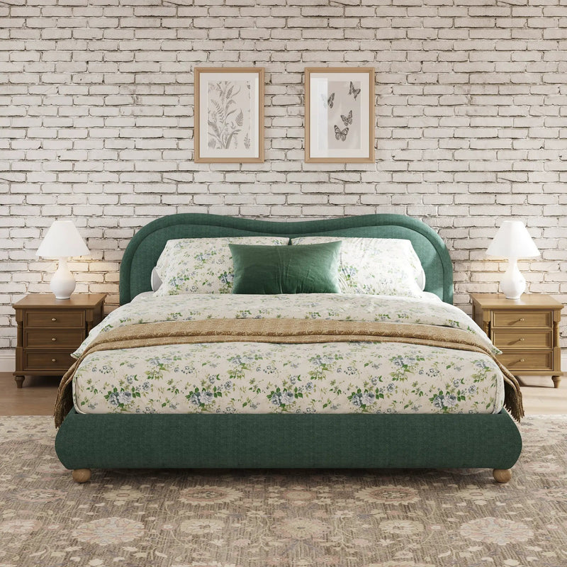 King Size Upholstered Platform Bed Frame with Rounded Corners by HouseOfZazla