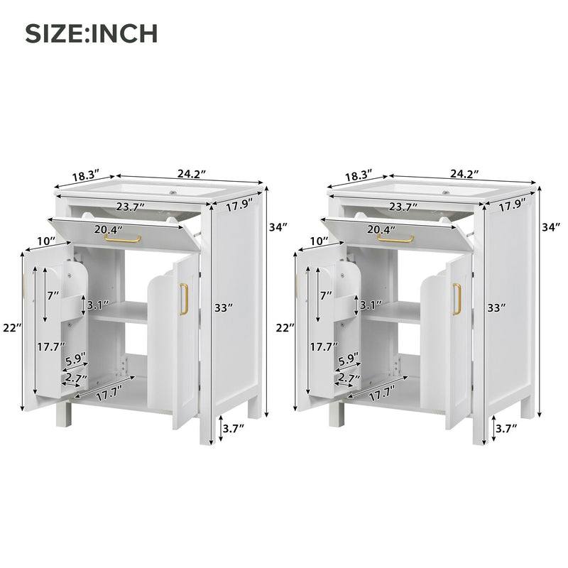 Modern Bathroom Vanity With Ceramic Sink, Soft-Close Doors, Flip Drawer, U-Shaped Shelves, Elegant Storage Solution