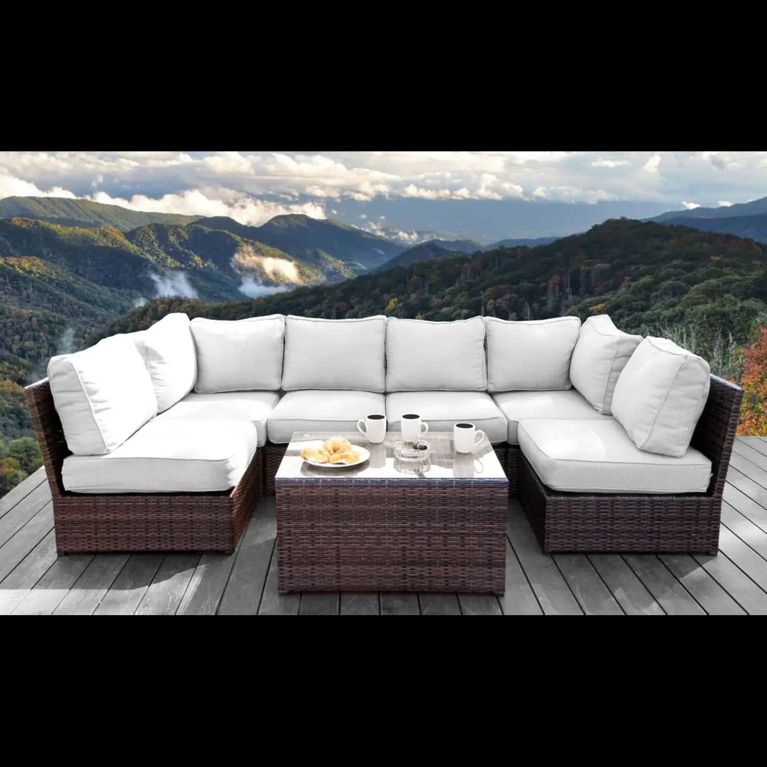 Comfortable Modern Patio Rattan Sectional Set With Cushions by Unique Piece Furniture