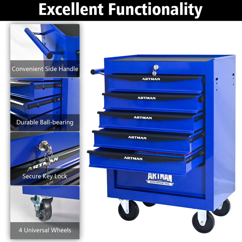 Rolling Metal Tool Chest With Drawers, Steel Storage Cabinet With Ball Bearing Slides by HouseOfZazla