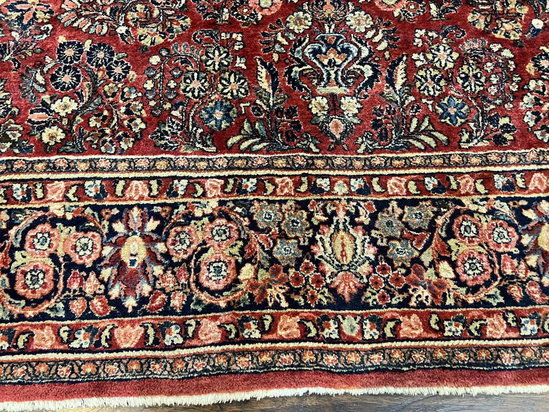 1920s Persian Sarouk Rug 9x12, Red Persian Carpet, High Quality Persian Rug, Allover Floral Pattern, Antique Oriental Rug, Wool Handmade Room Sized by Jewel Rugs