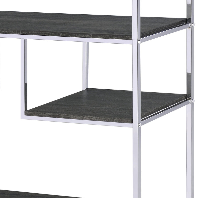 Gray Oak Bookshelf with Chrome Frame and 7 Open Shelves - Gray, photo 4 of 4