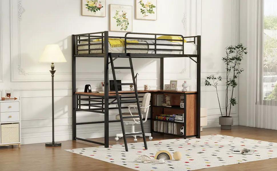 Loft Bed & 3 Layers Of Shelves And L-Shaped Desk by HouseOfZazla