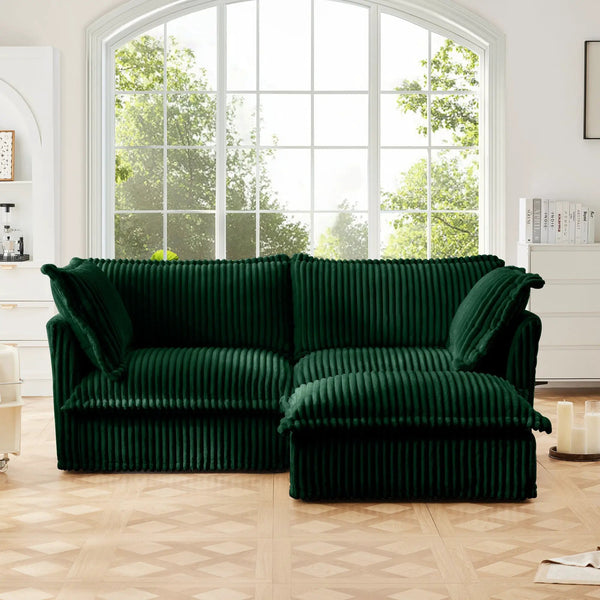 Slipcovered Sectional 2 Seater Sofa Couch with Convertible Ottoman, photo 2 of 9