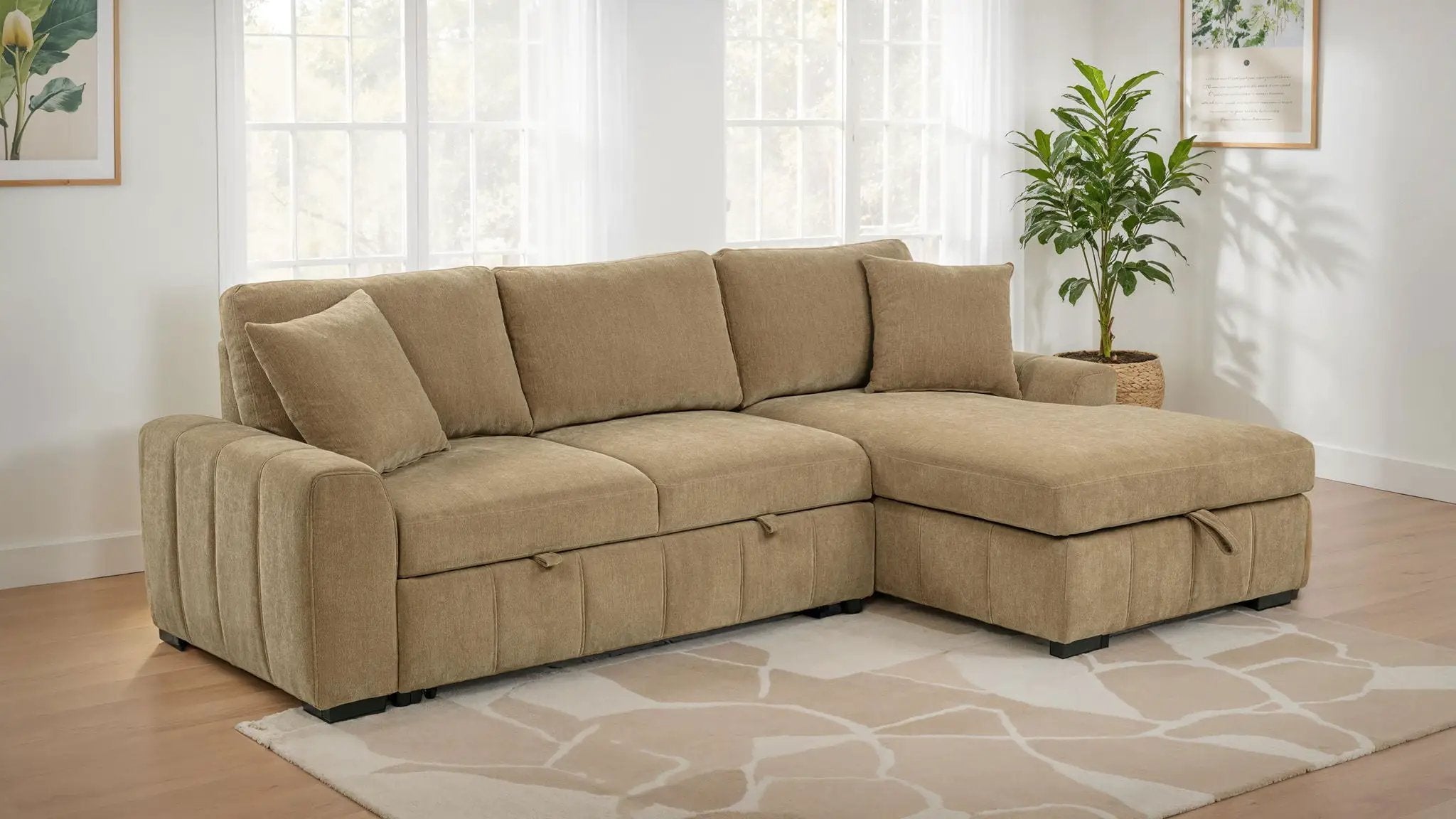 Pastrana Upholstered Sleeper Sectional Sofa RAF Chaise Camel by Unique Piece Furniture