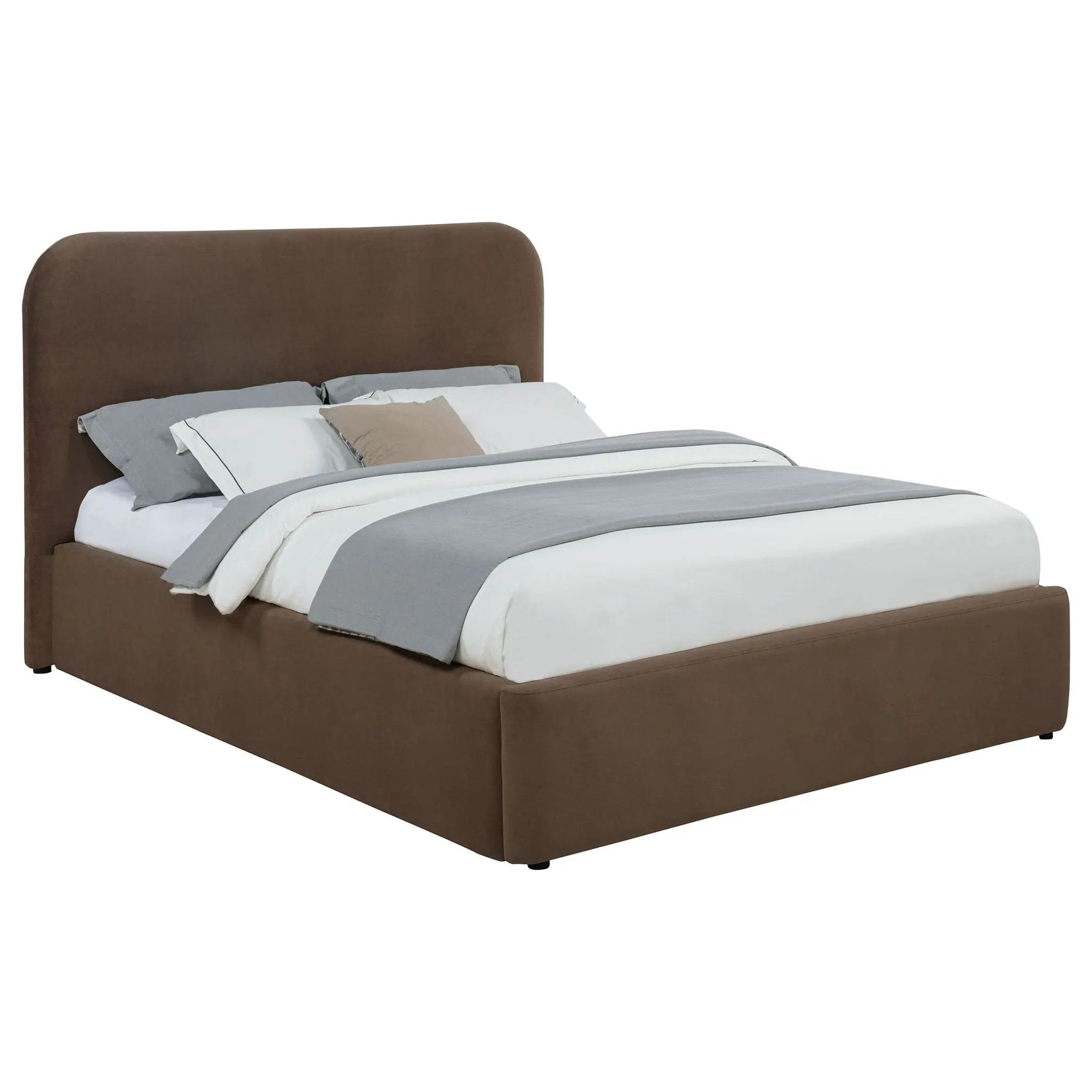 Anders Upholstered Queen Storage Lift Platform Bed Chocolate by Unique Piece Furniture