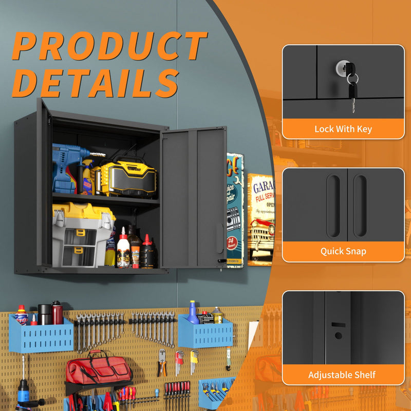 Metal Wall Mounted Tool Storage Cabinet With 2 Locking Doors, Adjustable Shelf, And Drawer by HouseOfZazla