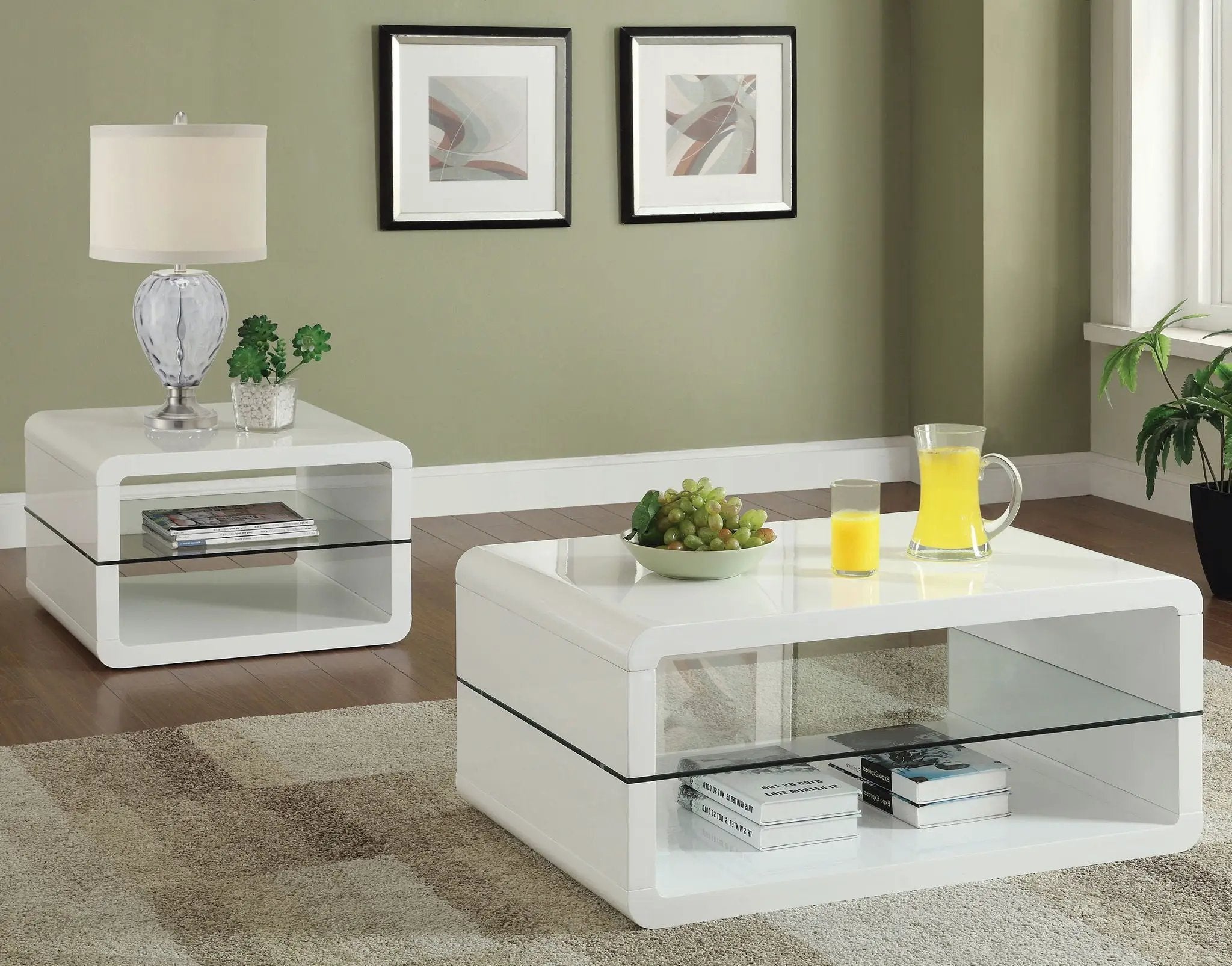 Elana 1-shelf Rectangular Side End Table White High Gloss by Unique Piece Furniture