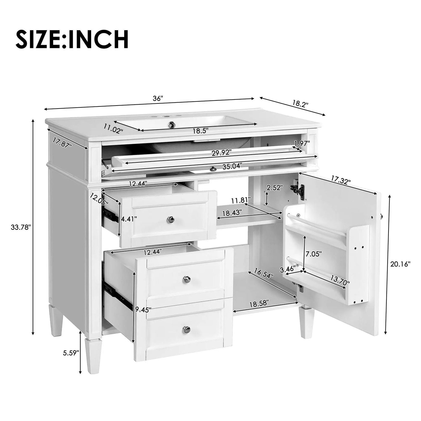 Bathroom Vanity With Top Sink, 2 Drawers And Tip Out Drawer by Unique Piece Furniture