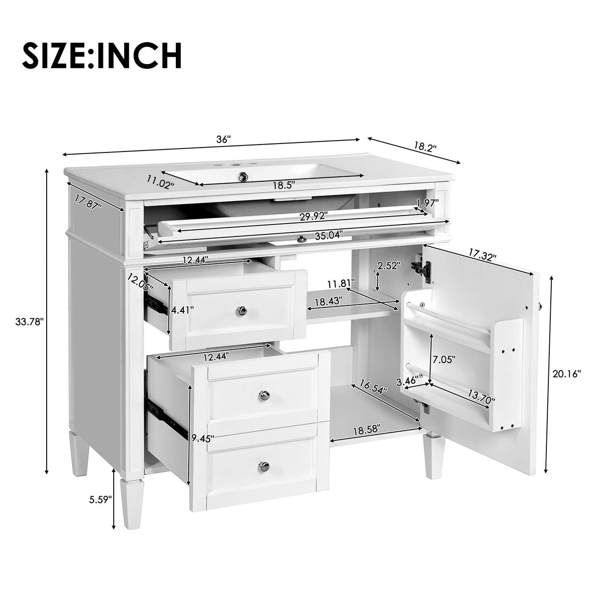36" Bathroom Vanity with Ceramic Sink and Storage Drawers - Multiple Colors, photo 19 of 20