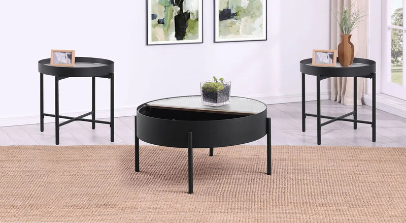 Ozella 3-piece Round Coffee and End Table Set Sandy Black by Unique Piece Furniture