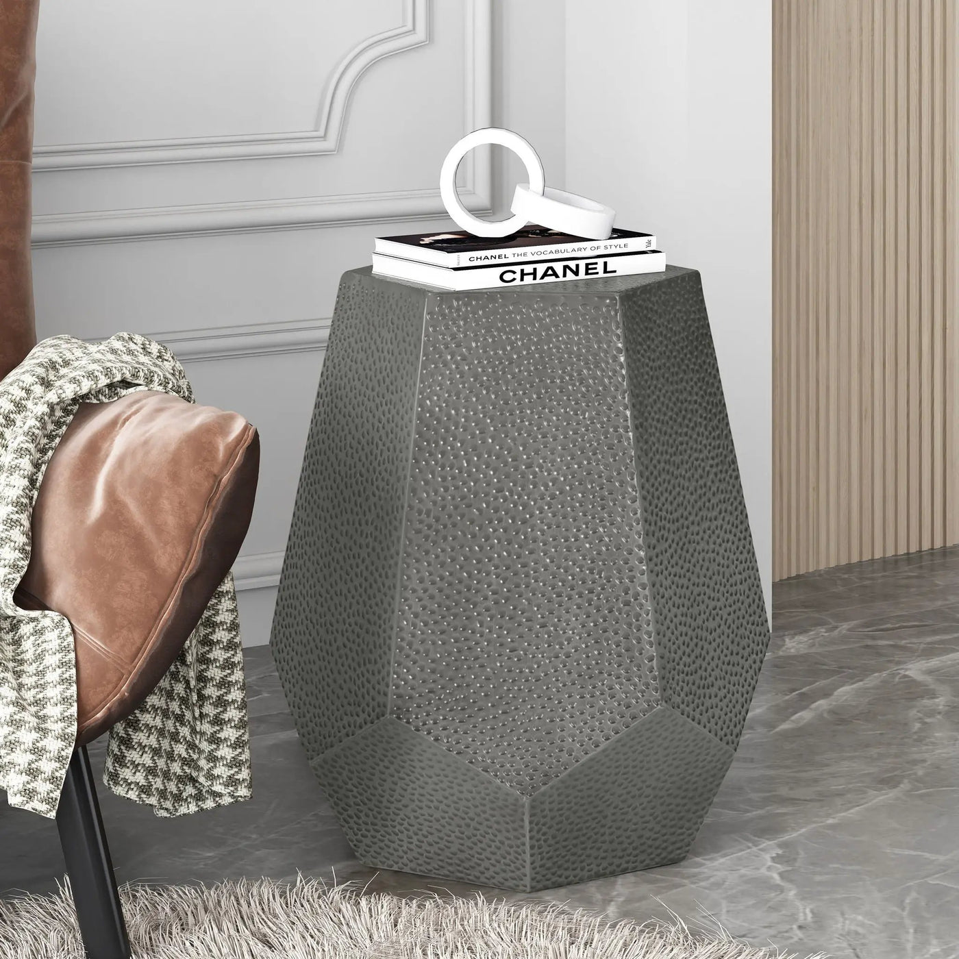 Modern Hammered Iron Geometric End Table by HouseOfZazla