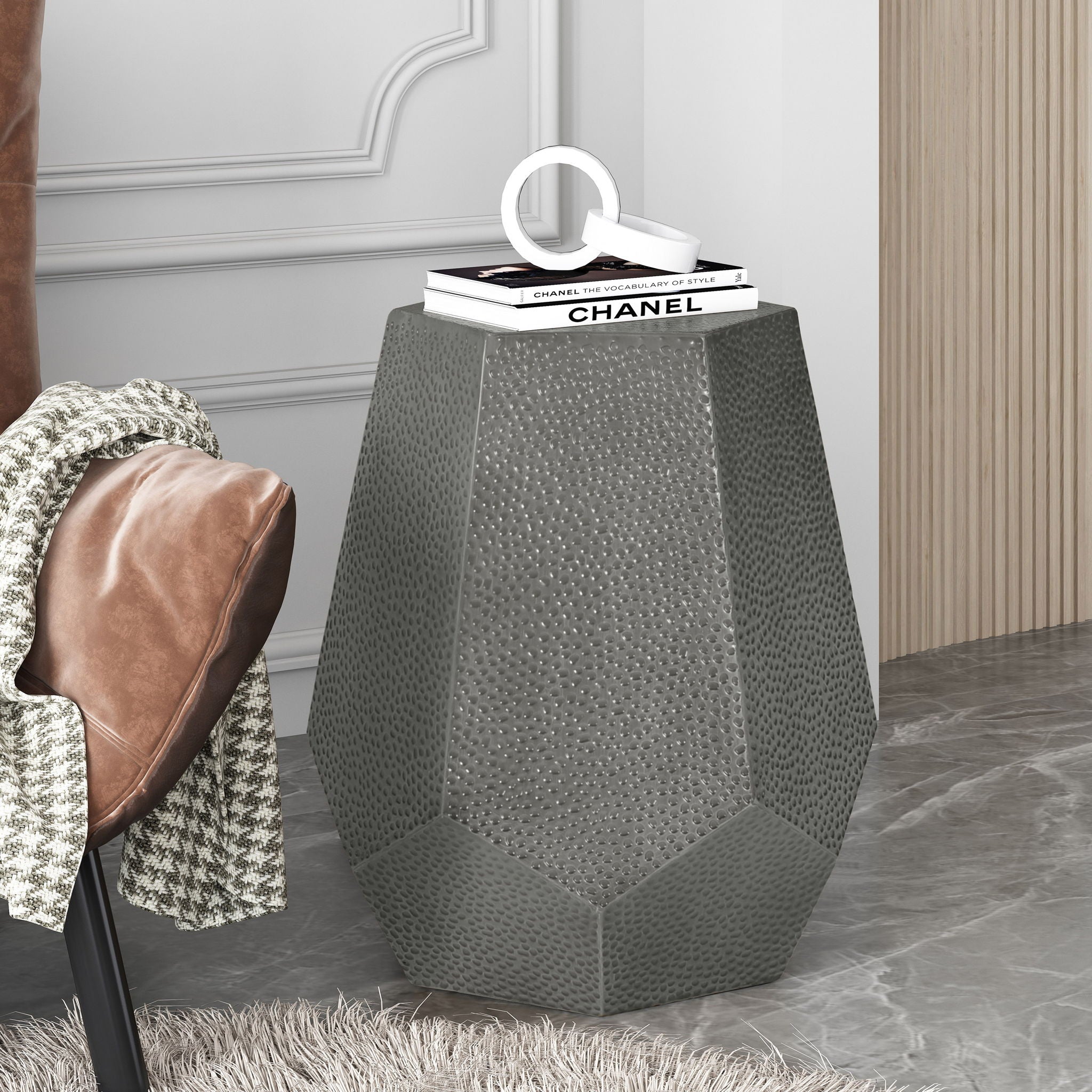 Modern Hammered Iron Geometric End Table by HouseOfZazla