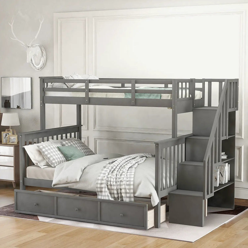 Stairway Bunk Bed With Storage And Guard Rail For Bedroom by HouseOfZazla