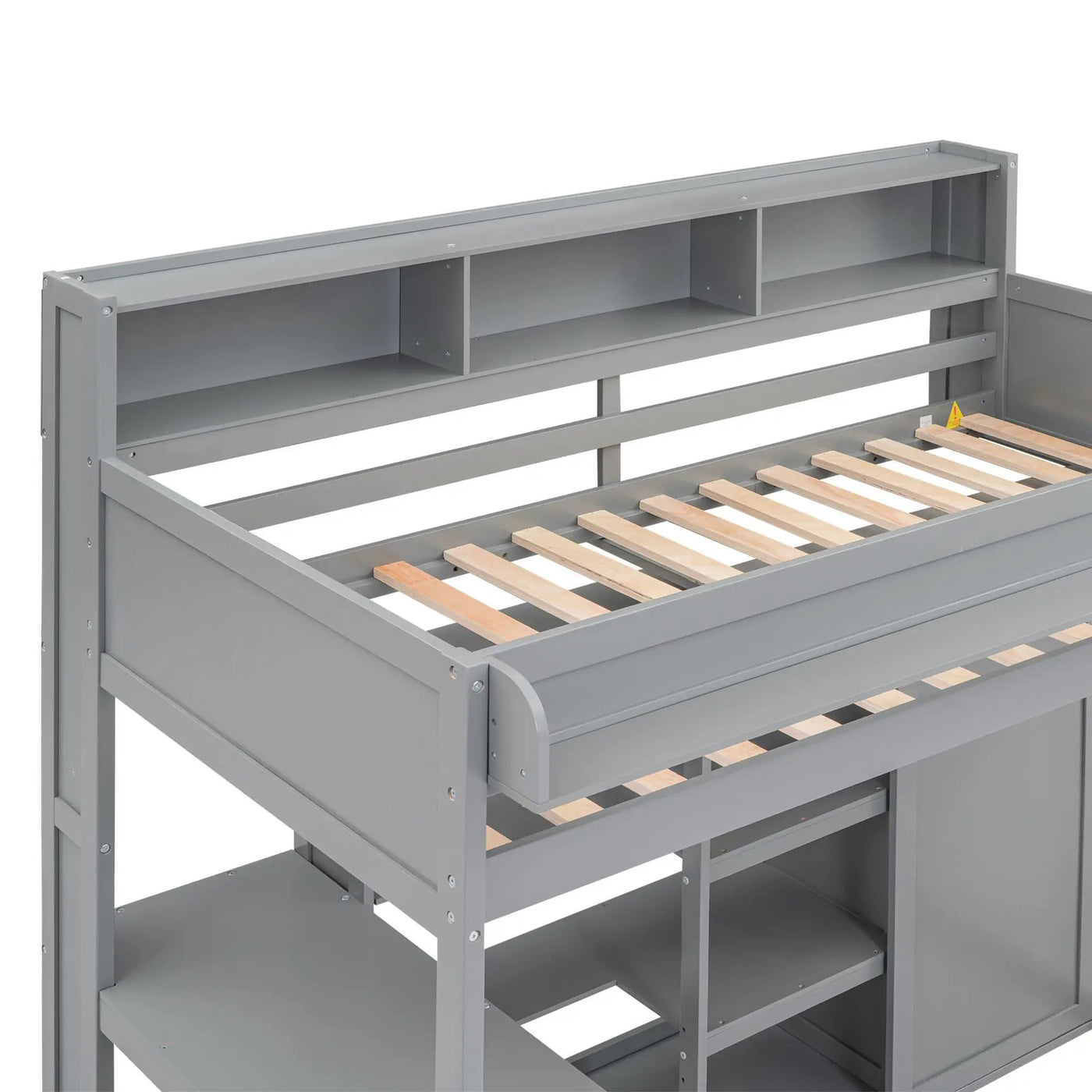 Loft Bed With Built In Desk, Storage Shelves, And Wardrobe by HouseOfZazla