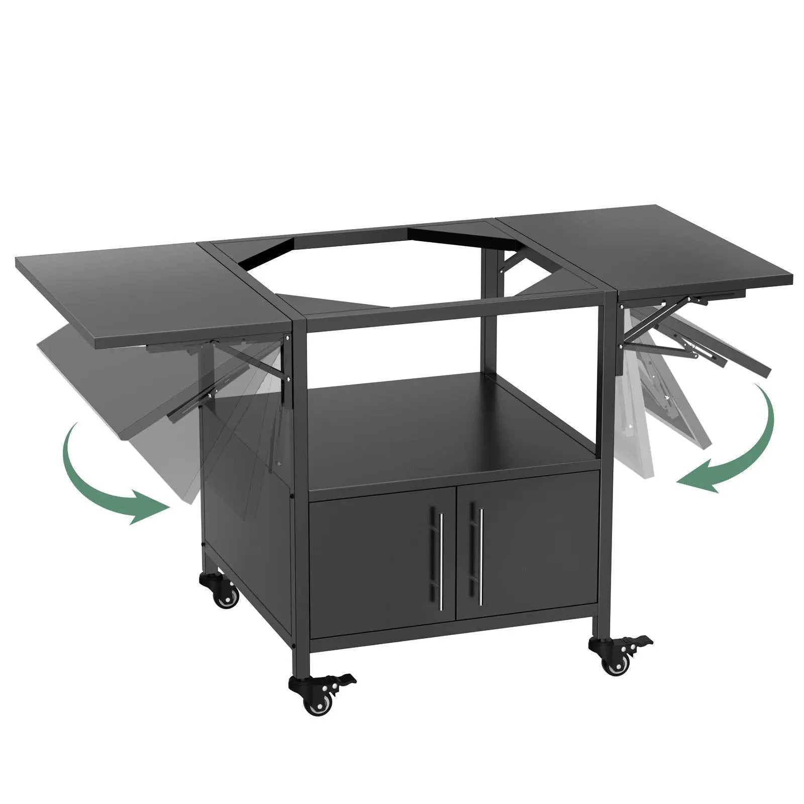 Outdoor Grill Table For Big Egg Style Bbq Metal Grill Cart With 2 Folding Panels Metal - Black by HouseOfZazla