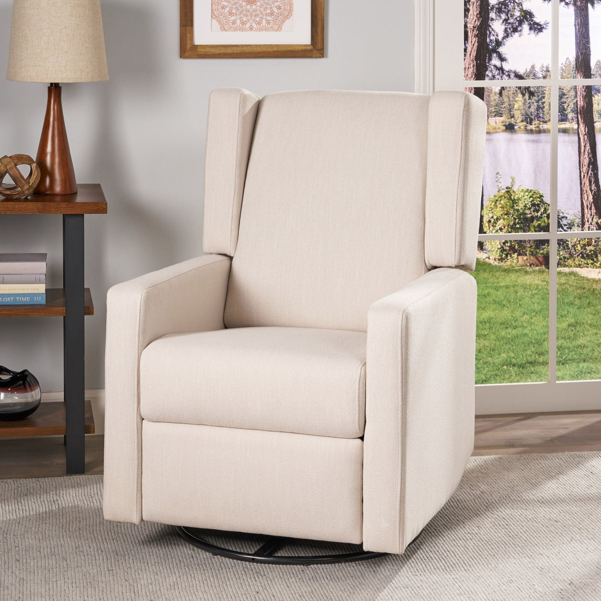 Landau Contemporary Fabric Upholstered Swivel Recliner, photo 18 of 21
