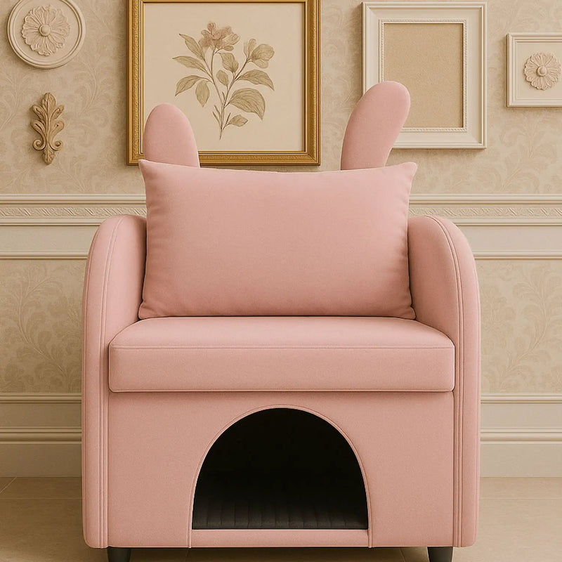 Bunny Ear Pet Friendly Armchair With Hidden Pet House With Storage Pocket For Bedroom & Living Room - Pink by Unique Piece Furniture