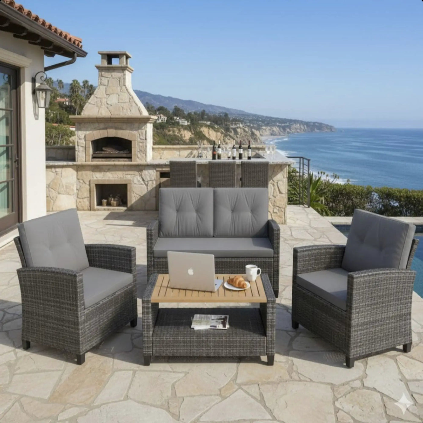Modern All-Weather Patio Set With Cushions And Table by HouseOfZazla