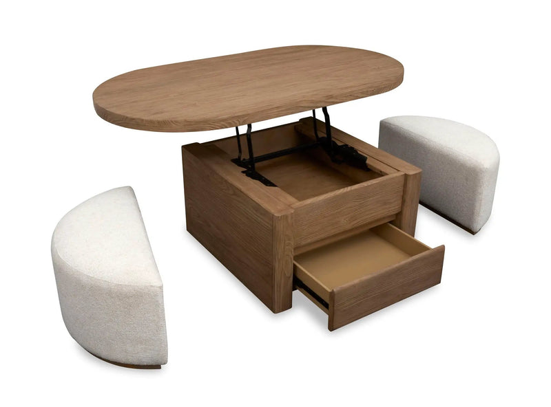Hayden - Lift Top Storage Cocktail Table With Casters And Two Upholstered Stools - Golden Oat by Unique Piece Furniture