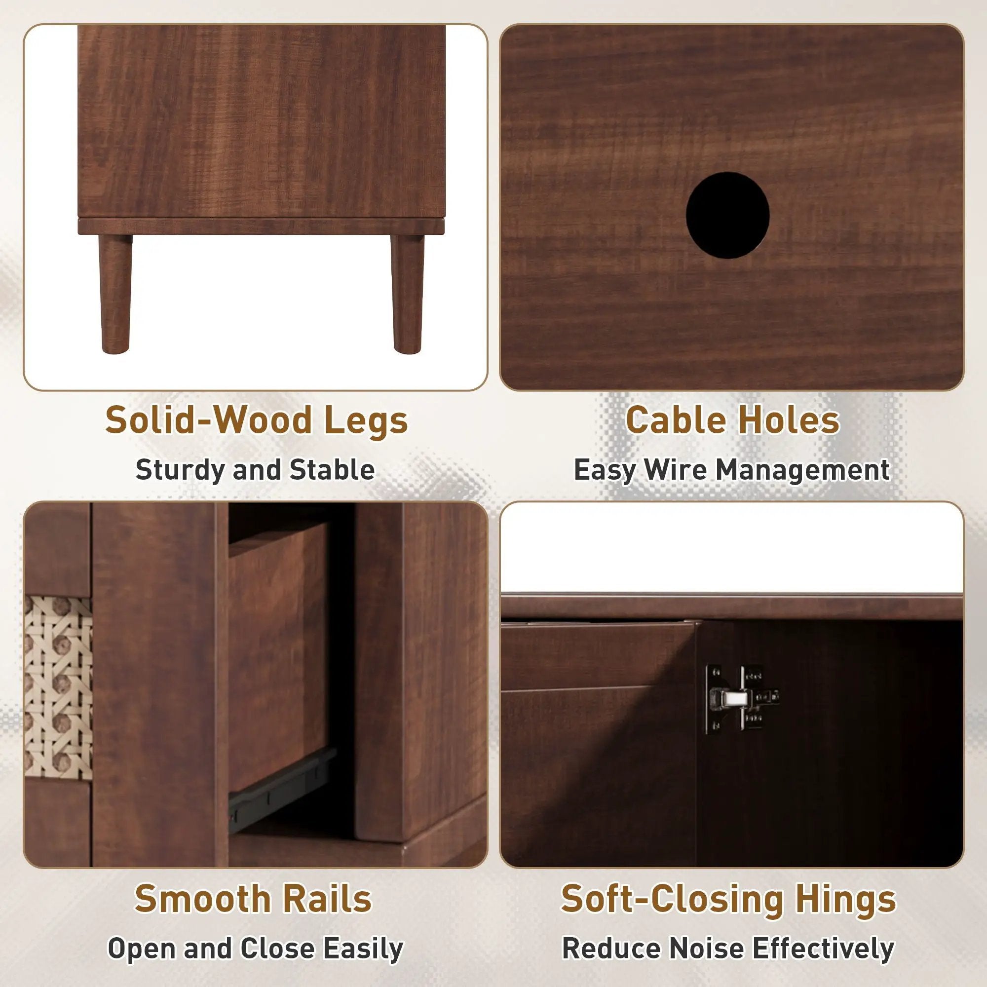 TV Stand, Media Console With 4 Drawers, Soft Closing Hinges - Dark Brown