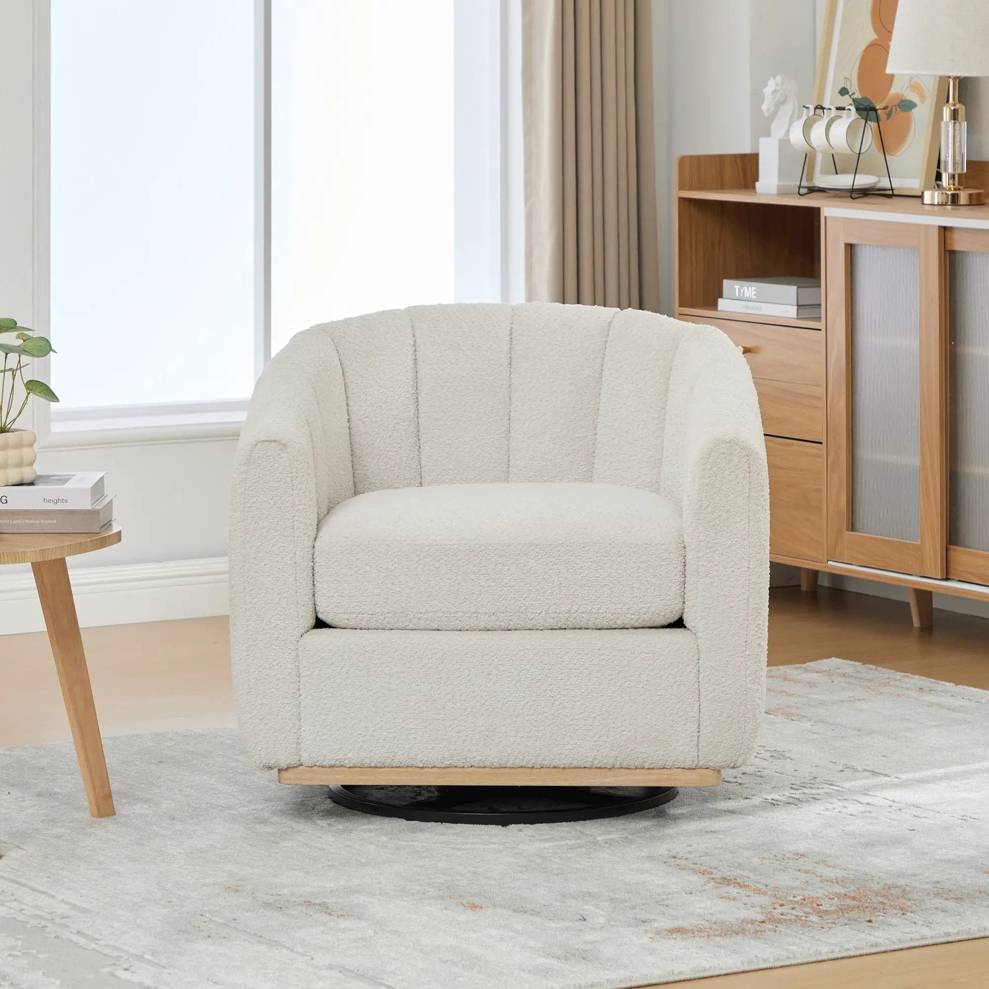 360 Degrees Swivel Upholstered Barrel Armchair For Living Room - Ivory by HouseOfZazla