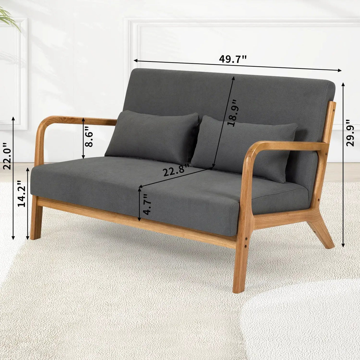 Leisure Chair With Solid Wood Armrest And Feet, Mid-Century Modern Accent Sofa, 2 Seat by Unique Piece Furniture