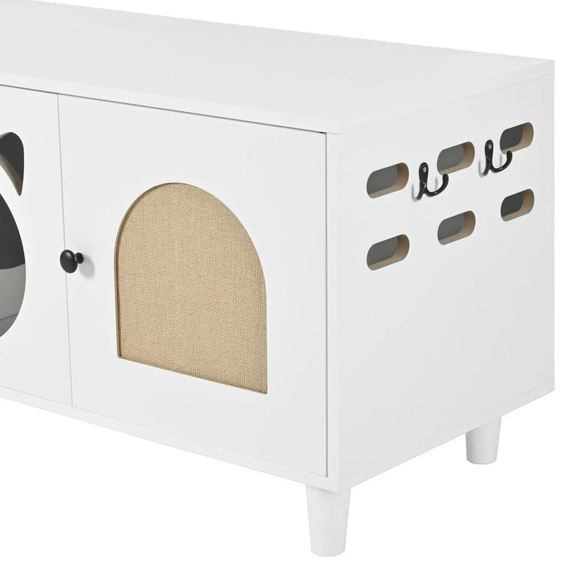 Furniture Style Cat Cabinet Cat Litter Box With Sisal Scratching Door - Cream White by HouseOfZazla
