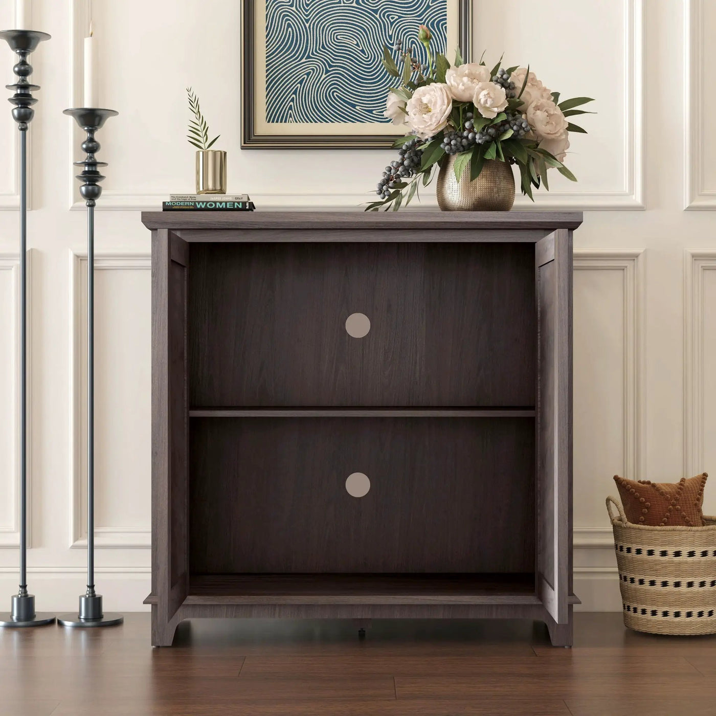 Elegant Sideboard With 2 Acrylic Mirrored Doors, Adjustable Shelf Storage by HouseOfZazla