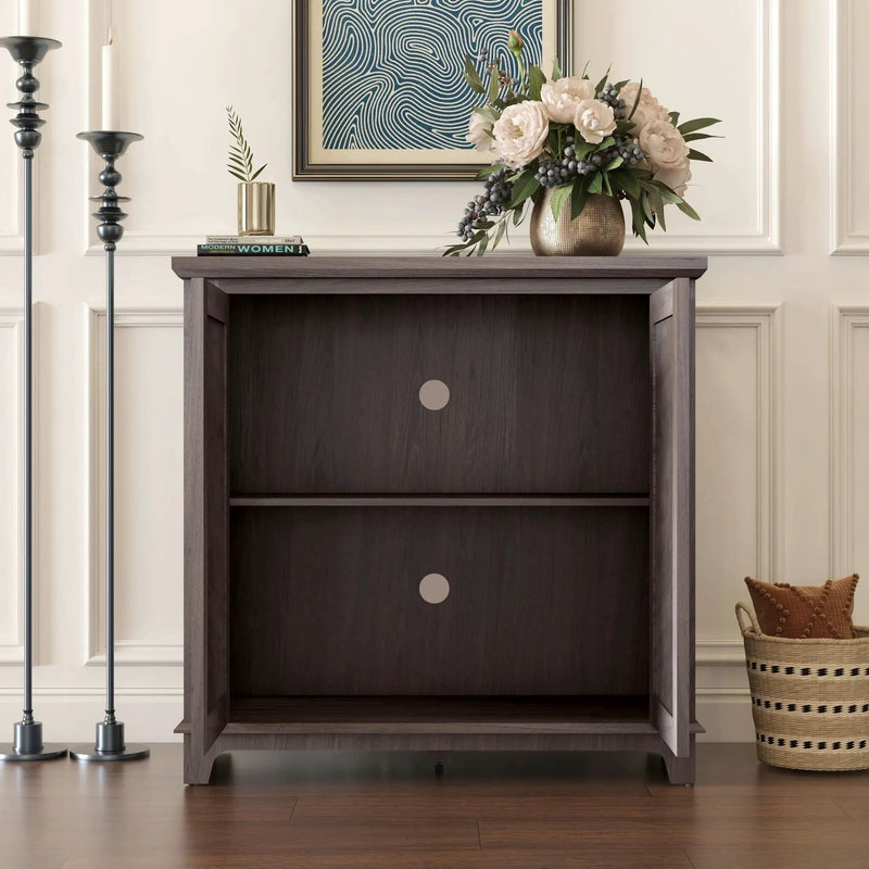 Elegant Sideboard With 2 Acrylic Mirrored Doors, Adjustable Shelf Storage