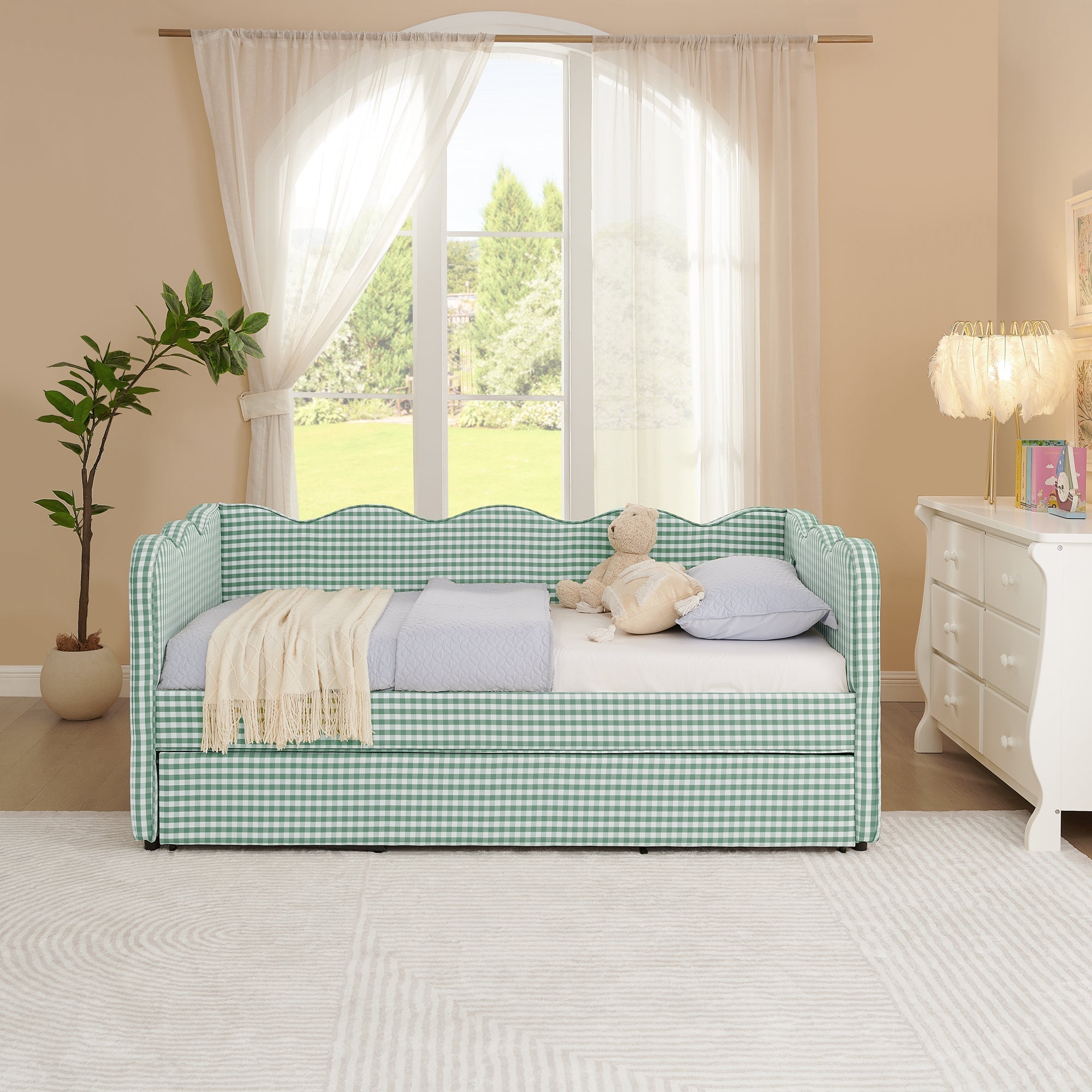 Cozy Gingham Daybed with Trundle Twin Size Sofa Bed No Box Spring Needed by HouseOfZazla