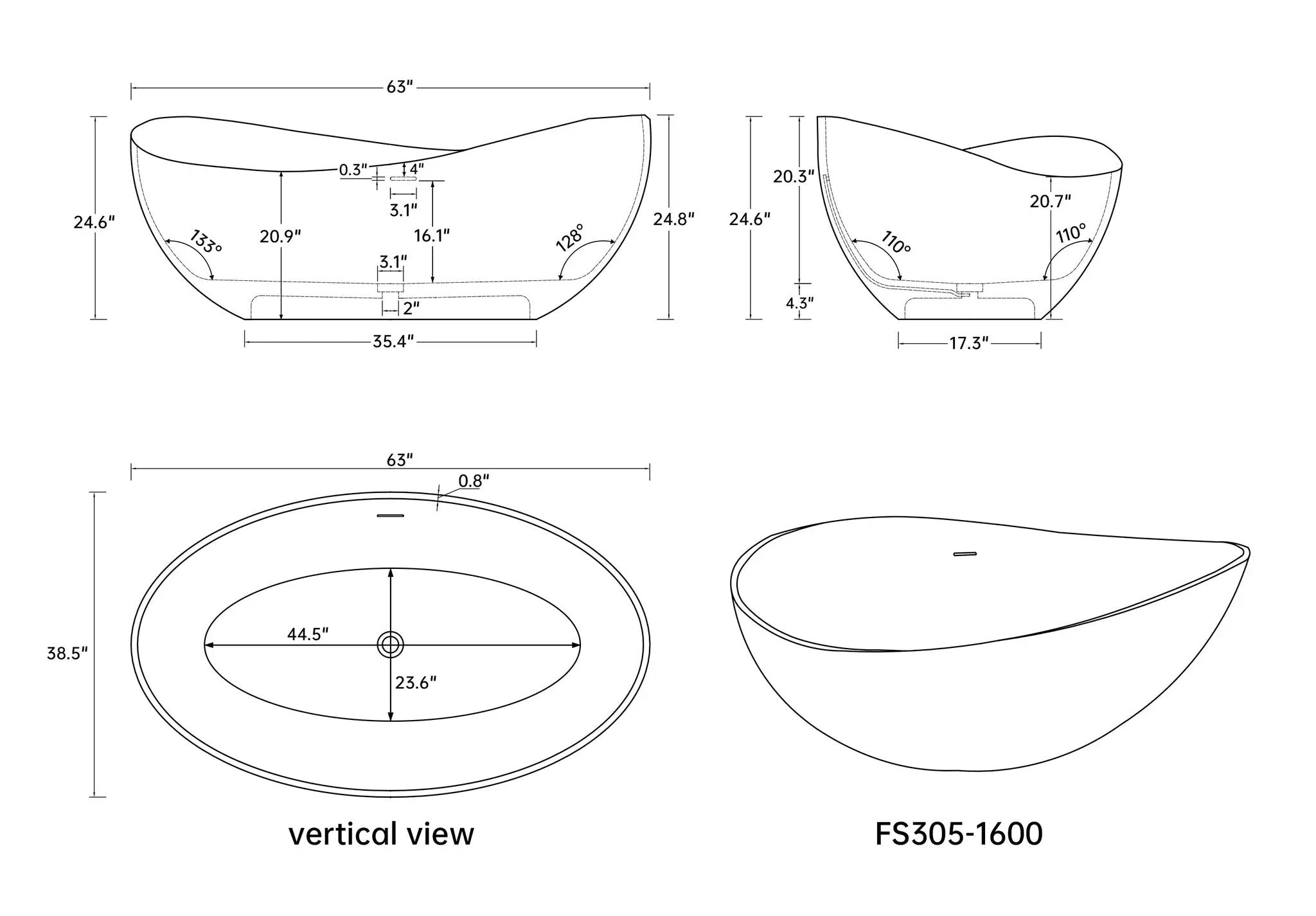 63" Premium Solid Surface Deep Soaking Bathtub by HouseOfZazla