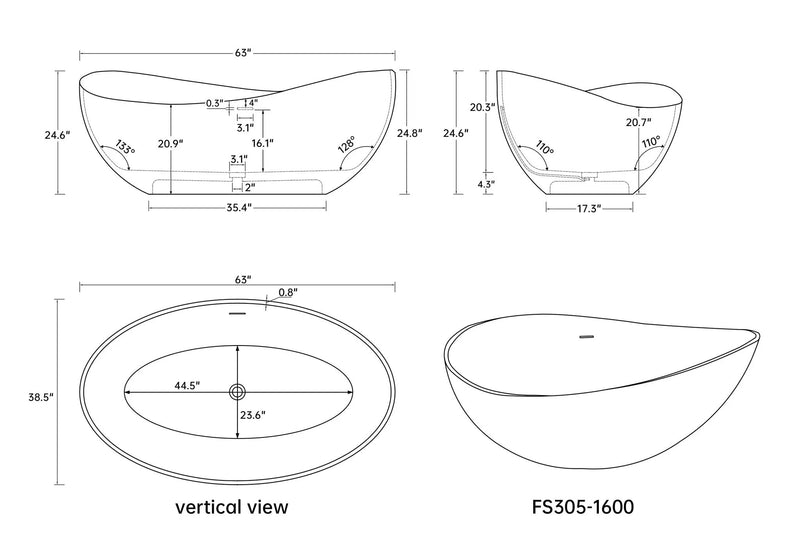 63" Premium Solid Surface Deep Soaking Bathtub by HouseOfZazla