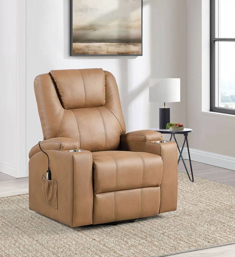Armstrong Upholstered Power Lift Massage Recliner Camel by Unique Piece Furniture